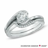 Celebration Canadian Ideal 0.85 CT. T.W. Certified Diamond Swirl Bridal Set in 14K White Gold (I/I1)|Peoples Jewellers