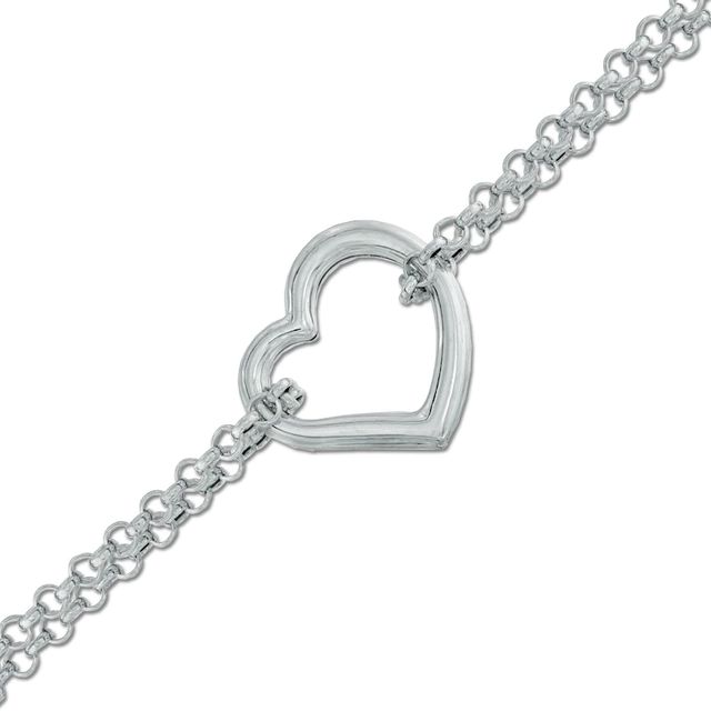 Double Chain Heart Anklet in 14K White Gold - 10"|Peoples Jewellers