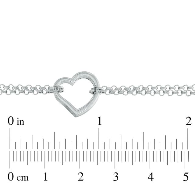 Double Chain Heart Anklet in 14K White Gold - 10"