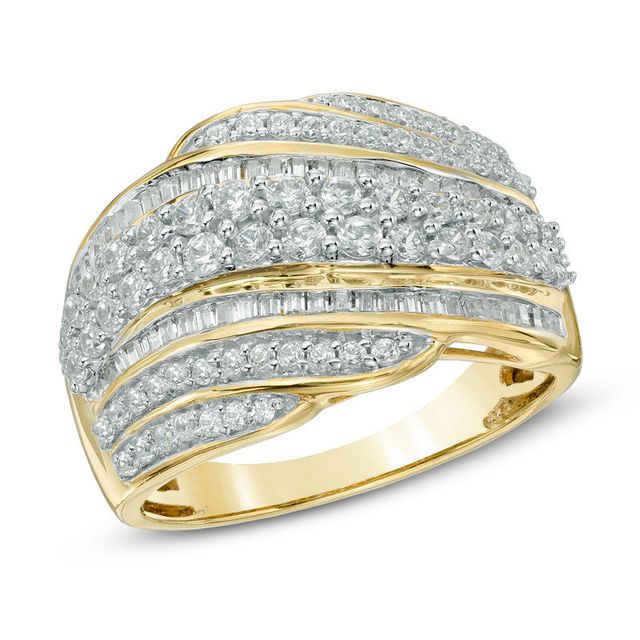 1.00 CT. T.W. Diamond Layered Wave Band in 10K Gold