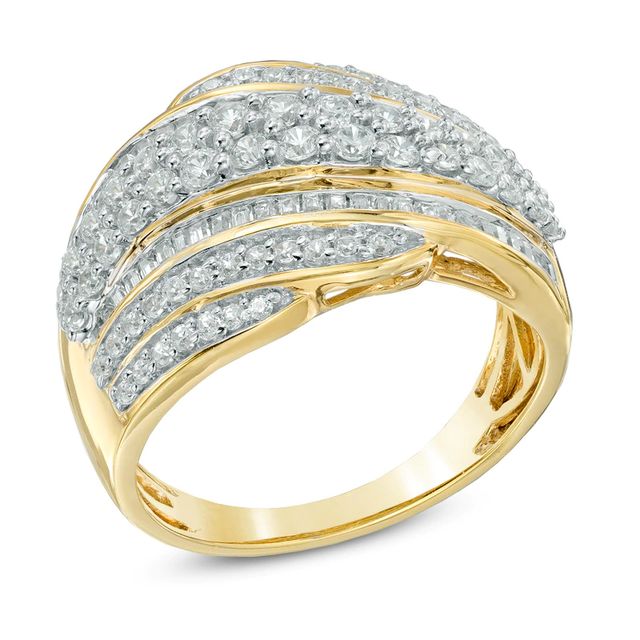 1.00 CT. T.W. Diamond Layered Wave Band in 10K Gold