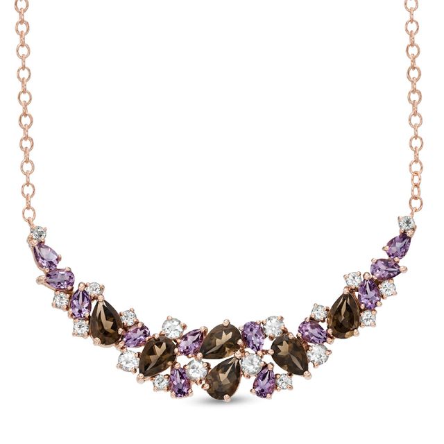Rose de France Amethyst, Smoky Quartz and White Topaz Necklace in Sterling Silver with 14K Rose Gold Plate - 17"|Peoples Jewellers
