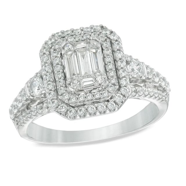 1.00 CT. T.W. Multi-Baguette Diamond Double Frame Engagement Ring in 14K White Gold