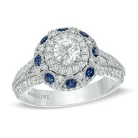 Vera Wang Love Collection 1.17 CT. T.W. Diamond and Blue Sapphire Frame Ring in 14K White Gold|Peoples Jewellers