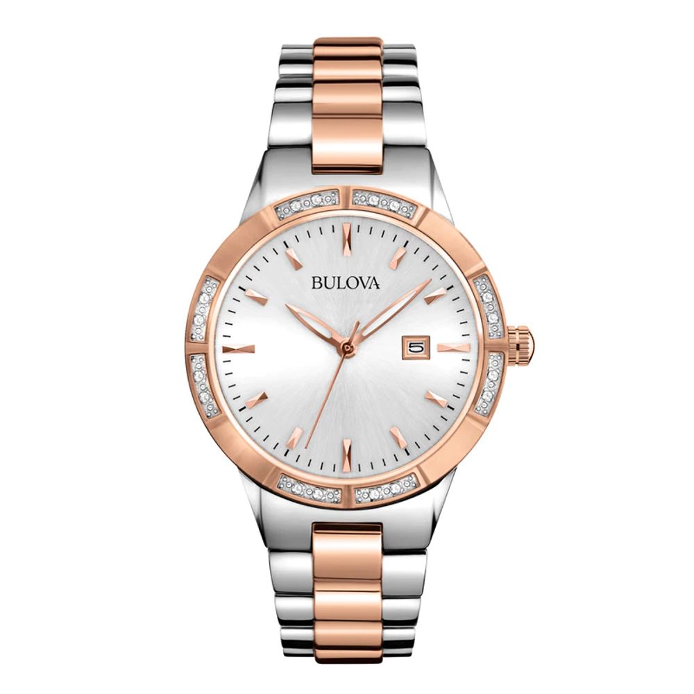 Ladies' Bulova Diamond Collection Two-Tone Watch with Silver Dial (Model: 98R169)|Peoples Jewellers