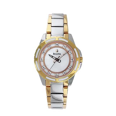 Ladies' Bulova Two-Tone Diamond Accent Watch with Mother-of-Pearl Dial (Model: 98P134)|Peoples Jewellers