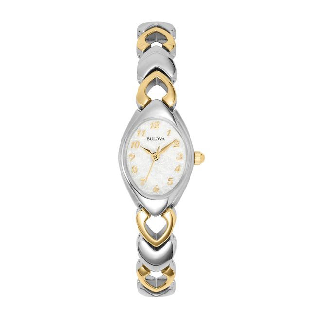 Ladies' Bulova Classic Two-Tone Bangle Watch with Oval White Dial (Model: 98V02)|Peoples Jewellers