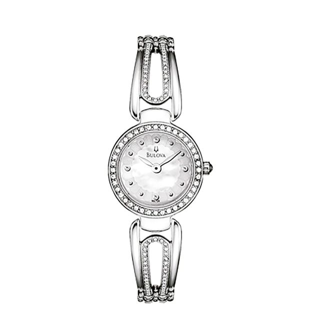 Ladies' Bulova Crystal Accent Bangle Watch with Mother-of-Pearl Dial (Model: 96L126)