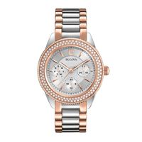 Ladies' Bulova Crystal Accent Two-Tone Watch with Silver-Tone Dial (Model: 98N100)|Peoples Jewellers