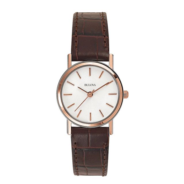 Ladies' Bulova Rose-Tone Strap Watch with White Dial (Model: 98V31)|Peoples Jewellers