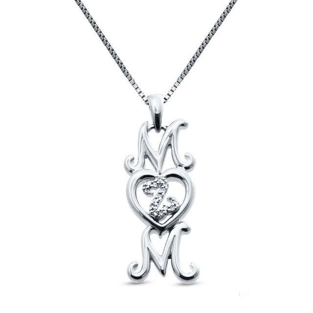 Open Hearts Family by Jane Seymour™ Linear "MOM" Pendant in Sterling Silver