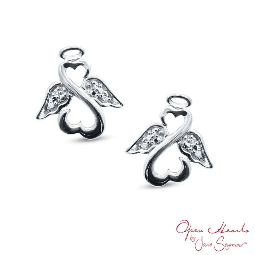 Open Hearts by Jane Seymour™ Diamond Accent Wings and Halo Stud Earrings in Sterling Silver|Peoples Jewellers