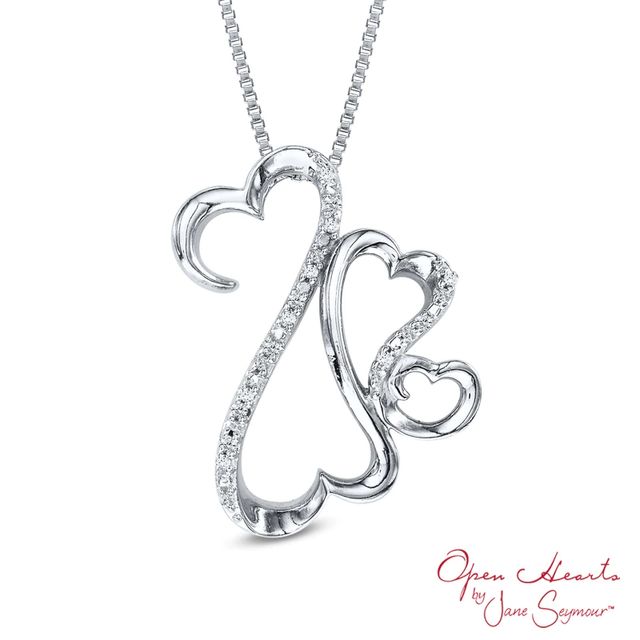 Open Hearts Family by Jane Seymour™ 0.04 CT. T.W. Diamond Triple Motherly Love Pendant in Sterling Silver