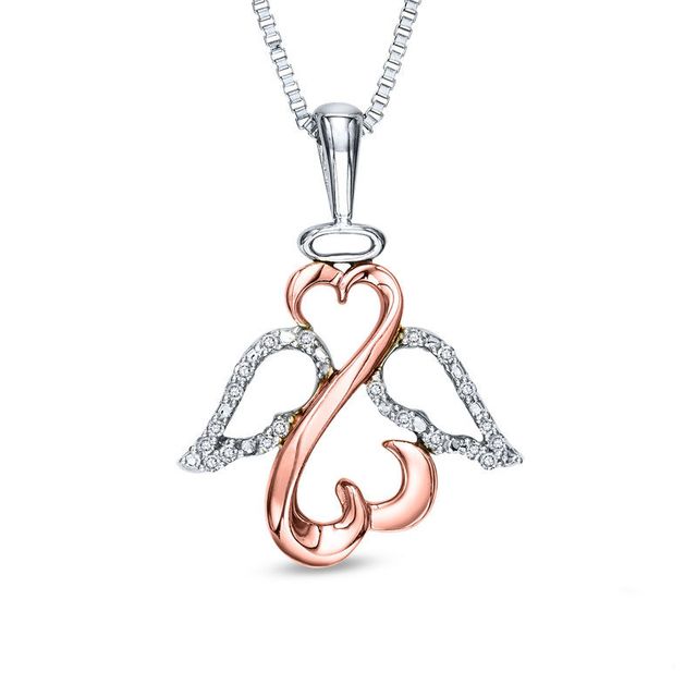 Open Hearts by Jane Seymour™ 0.04 CT. T.W. Diamond Wings and Halo Pendant in Sterling Silver and 10K Rose Gold|Peoples Jewellers