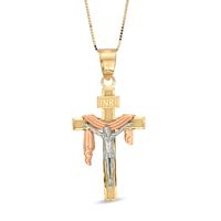 Crucifix Shroud Pendant in 10K Tri-Tone Gold|Peoples Jewellers