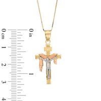 Crucifix Shroud Pendant in 10K Tri-Tone Gold|Peoples Jewellers