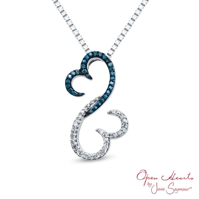 Open Hearts Family by Jane Seymour™ 0.15 CT. T.W. Enhanced Blue and White Diamond Pendant in Sterling Silver|Peoples Jewellers