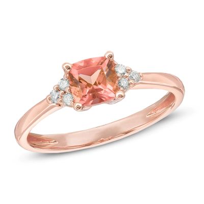 5.0mm Cushion-Cut Pink Tourmaline and Diamond Accent Ring in 10K Rose Gold|Peoples Jewellers