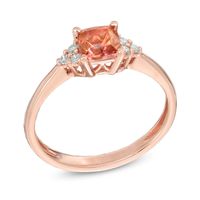 5.0mm Cushion-Cut Pink Tourmaline and Diamond Accent Ring in 10K Rose Gold|Peoples Jewellers