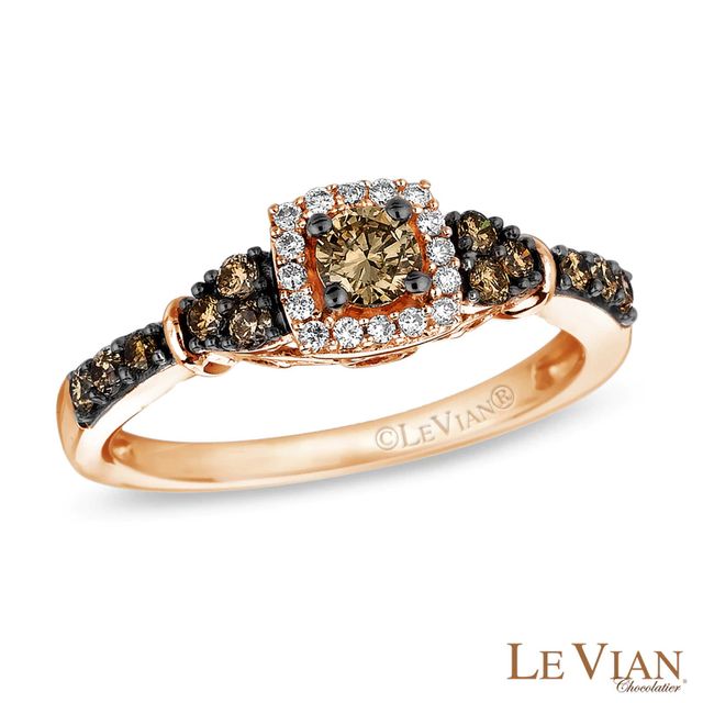 Le Vian Chocolate Diamonds® 0.89 CT. T.W. Diamond Frame Tri-Sides Ring in 14K Strawberry Gold™|Peoples Jewellers