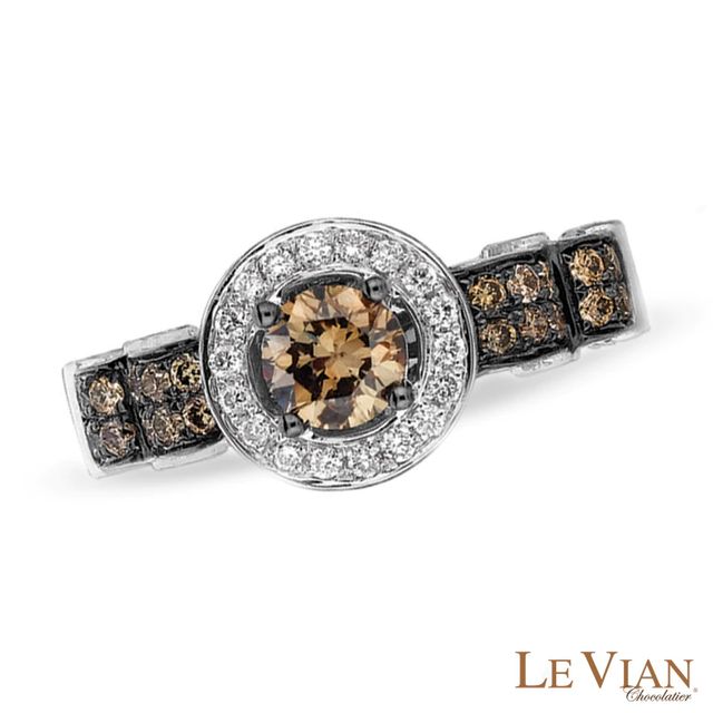 Le Vian Chocolate Diamonds® 1.22 CT. T.W. Diamond Frame Scroll Ring in 14K Vanilla Gold™|Peoples Jewellers
