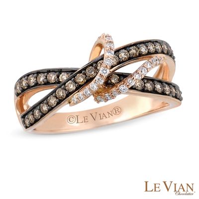 Le Vian Chocolate Diamonds® 0.52 CT. T.W. Diamond Centre Loop Orbit Ring in 14K Strawberry Gold™|Peoples Jewellers