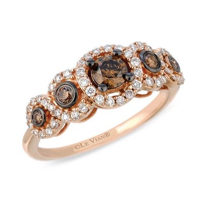 Le Vian Chocolate Diamonds® 0.73 CT. T.W. Diamond Frame Five Stone Ring in 14K Strawberry Gold™|Peoples Jewellers