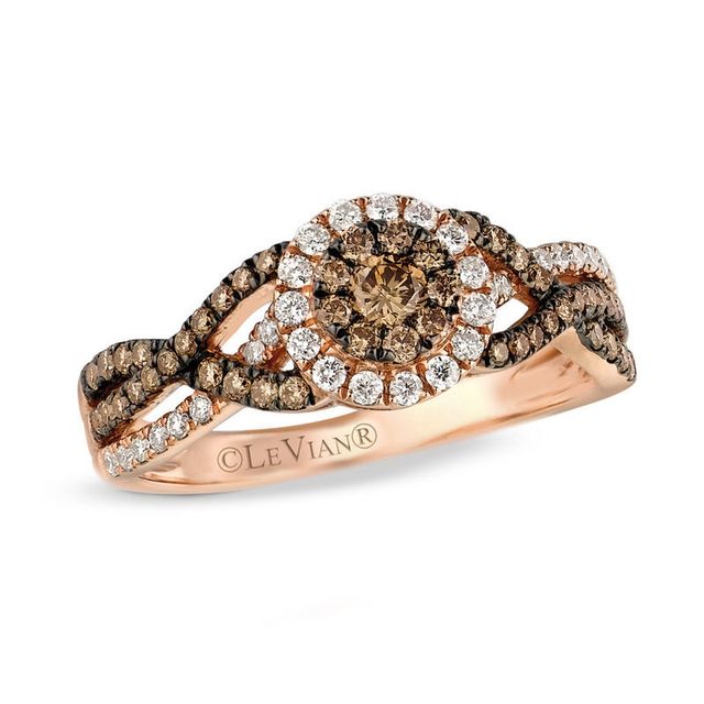 Le Vian Chocolate Diamonds® 0.64 CT. T.W. Diamond Cluster Twist Shank Ring in 14K Strawberry Gold™|Peoples Jewellers