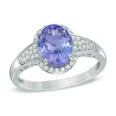 Oval Tanzanite and 0.11 CT. T.W. Diamond Ring in 10K White Gold|Peoples Jewellers