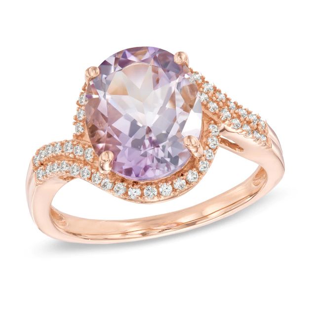 Oval Rose de France Amethyst and Lab-Created White Sapphire Ring in 10K Rose Gold|Peoples Jewellers
