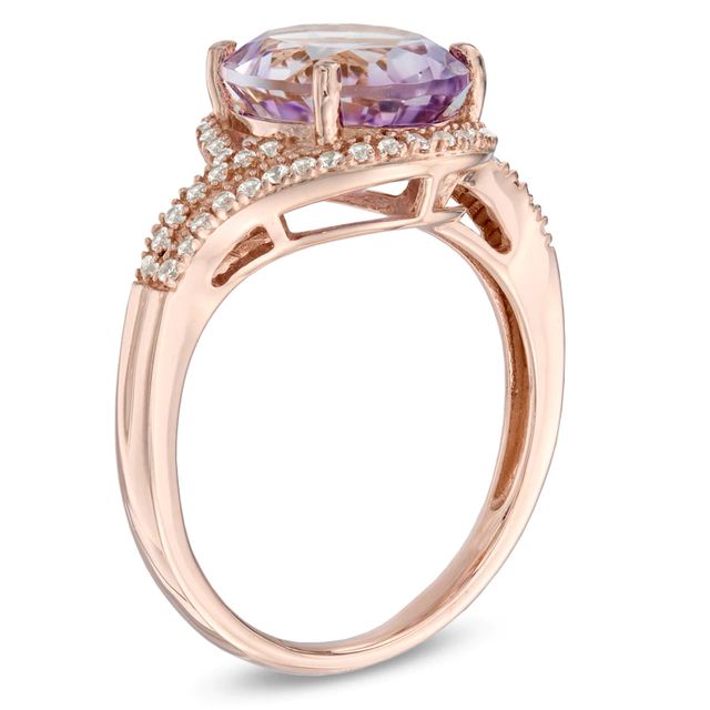 Oval Rose de France Amethyst and Lab-Created White Sapphire Ring in 10K Rose Gold|Peoples Jewellers