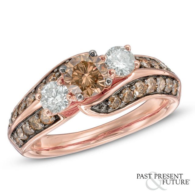 1.50 CT. T.W. Champagne and White Diamond Bypass Past Present Future® Ring in 14K Rose Gold|Peoples Jewellers