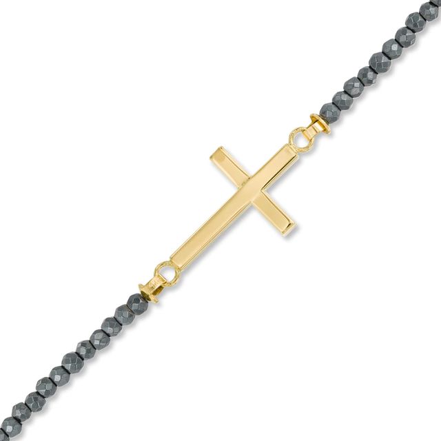 Sideways Cross Hematite Bracelet in 14K Gold - 7.25"|Peoples Jewellers