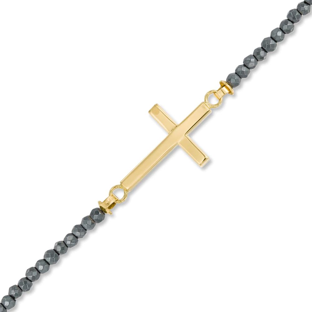 Sideways Cross Hematite Bracelet in 14K Gold - 7.25"|Peoples Jewellers