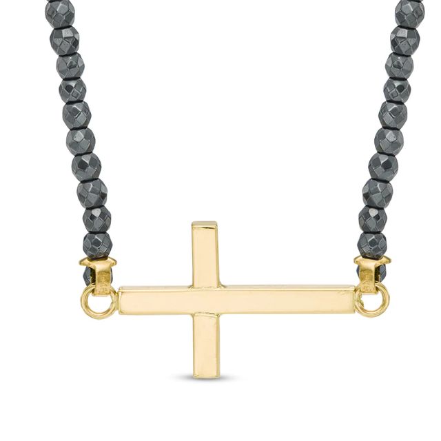 Sideways Cross Hematite Necklace in 14K Gold - 20"|Peoples Jewellers