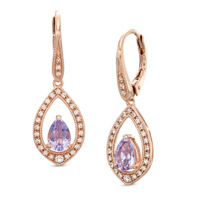 Pear-Shaped Rose de France Amethyst and Lab-Created White Sapphire Earrings in Sterling Silver with 14K Rose Gold Plate|Peoples Jewellers