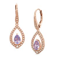 Pear-Shaped Rose de France Amethyst and Lab-Created White Sapphire Earrings in Sterling Silver with 14K Rose Gold Plate|Peoples Jewellers