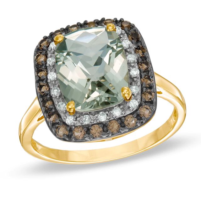 Cushion-Cut Green and Smoky Quartz with Diamond Accent Ring in 10K Gold|Peoples Jewellers