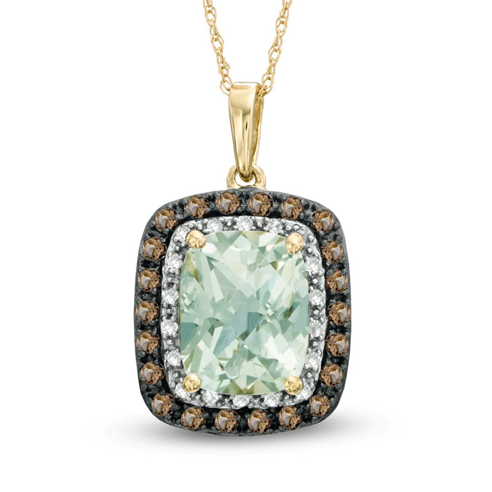 Cushion-Cut Green and Smoky Quartz with Diamond Accent Pendant in 10K Gold|Peoples Jewellers