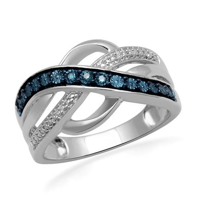 Enhanced Blue and White Diamond Accent Multi-Row Ribbon Ring in Sterling Silver|Peoples Jewellers