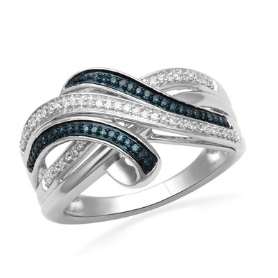 0.25 CT. T.W. Enhanced Blue and White Diamond Three Row Overlay Ring in Sterling Silver|Peoples Jewellers