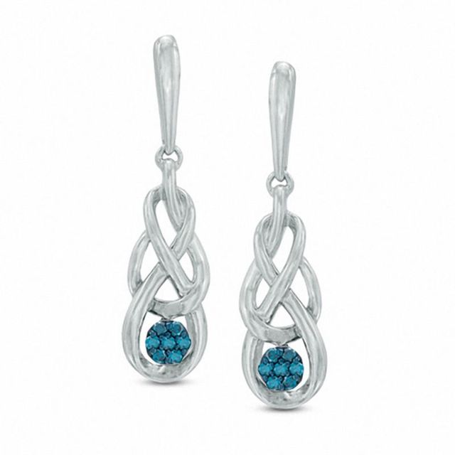 0.15 CT. T.W. Enhanced Blue Diamond Cluster Infinity Braid Drop Earrings in Sterling Silver|Peoples Jewellers