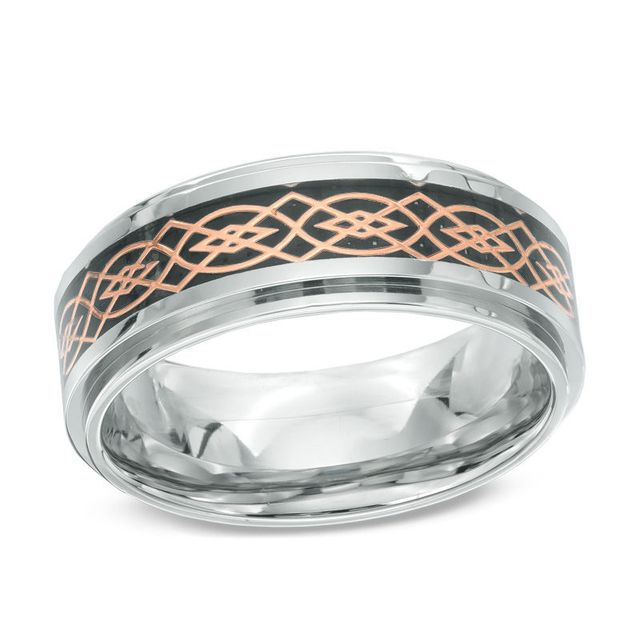 Men's 8.0mm Celtic Knot Comfort Fit Tri-Tone Stainless Steel Wedding Band - Size 10|Peoples Jewellers