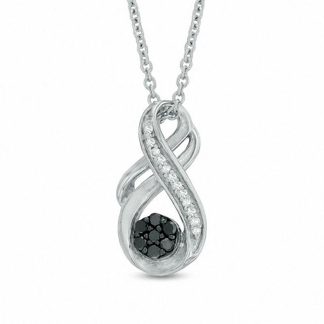 0.10 CT. T.W. Enhanced Black and White Diamond Cluster Infinity Pendant in Sterling Silver|Peoples Jewellers