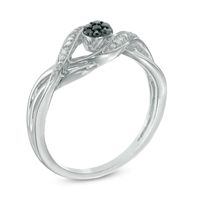 0.10 CT. T.W. Enhanced Black and White Diamond Cluster Bypass Ring in Sterling Silver|Peoples Jewellers