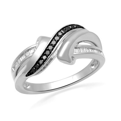 0.25 CT. T.W. Enhanced Black and White Diamond Ribbon Wrap Ring in Sterling Silver|Peoples Jewellers