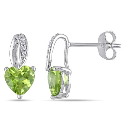 6.0mm Heart-Shaped Peridot and Diamond Accent Stud Earrings in 10K White Gold|Peoples Jewellers