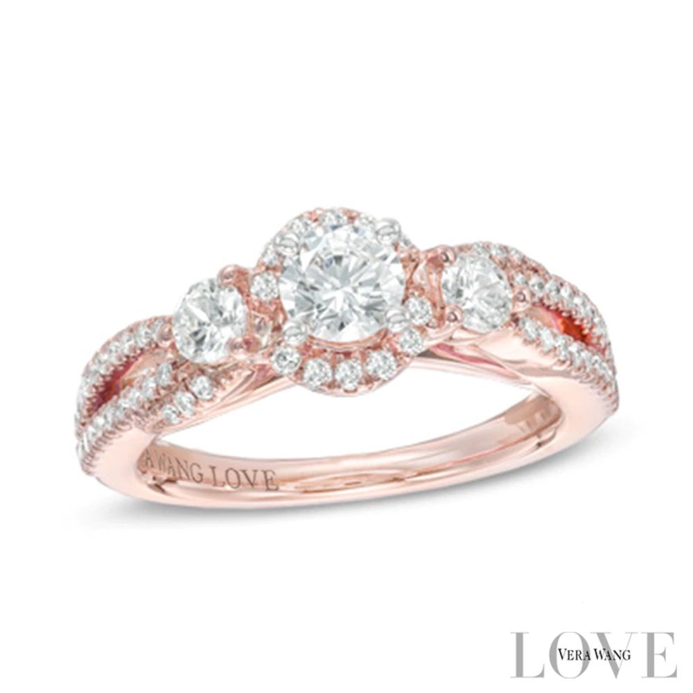 Vera Wang Love Collection 0.95 CT. T.W. Diamond Three Stone Split Shank Engagement Ring in 14K Rose Gold|Peoples Jewellers