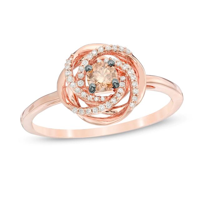 0.25 CT. T.W. Champagne and White Diamond Love Knot Ring in 10K Rose Gold|Peoples Jewellers