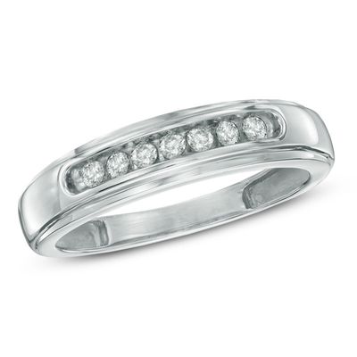 Men's 0.25 CT. T.W. Diamond Comfort Fit Anniversary Band in 10K White Gold|Peoples Jewellers